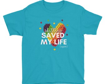Dia-Be-Tees Skittles Saved my life Again T1D Youth Short Sleeve T-Shirt
