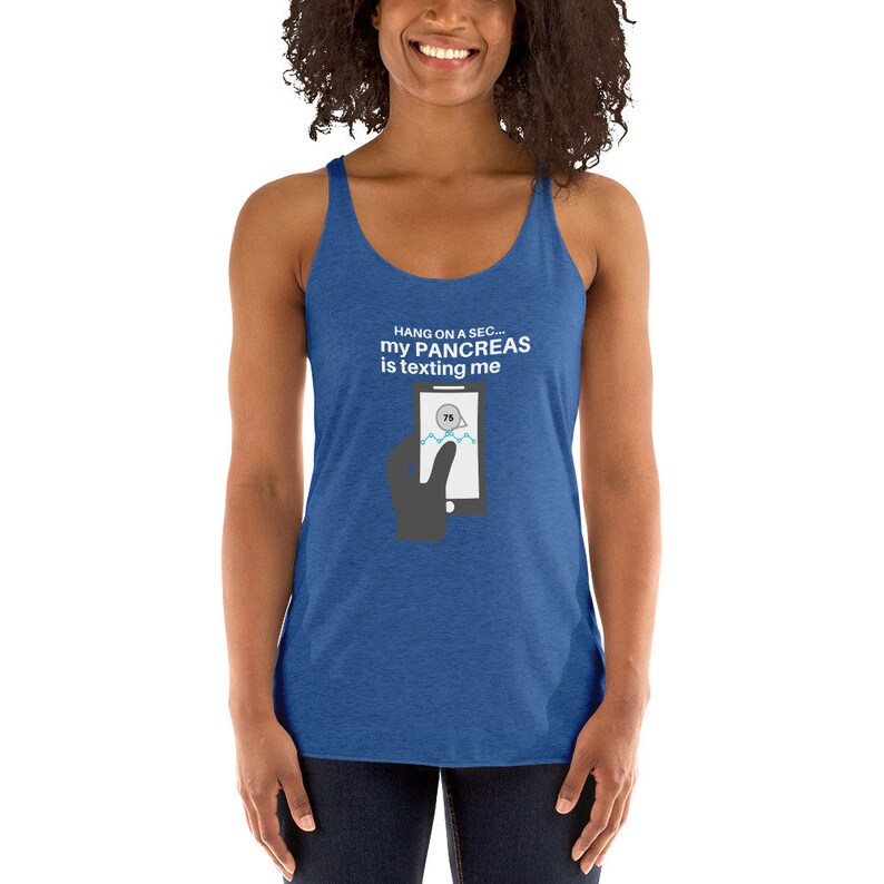 Dia-Be-Tees My Pancreas is Texting Me T1D Women's Racerback Tank image 1