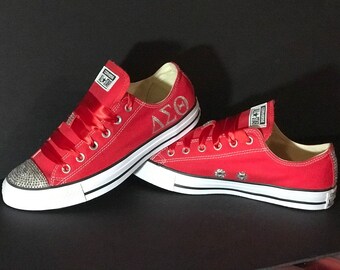 sparkly red converse shoes