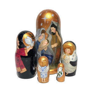 Handmade Nativity Scene Nesting Dolls: Christmas Holiday Decor