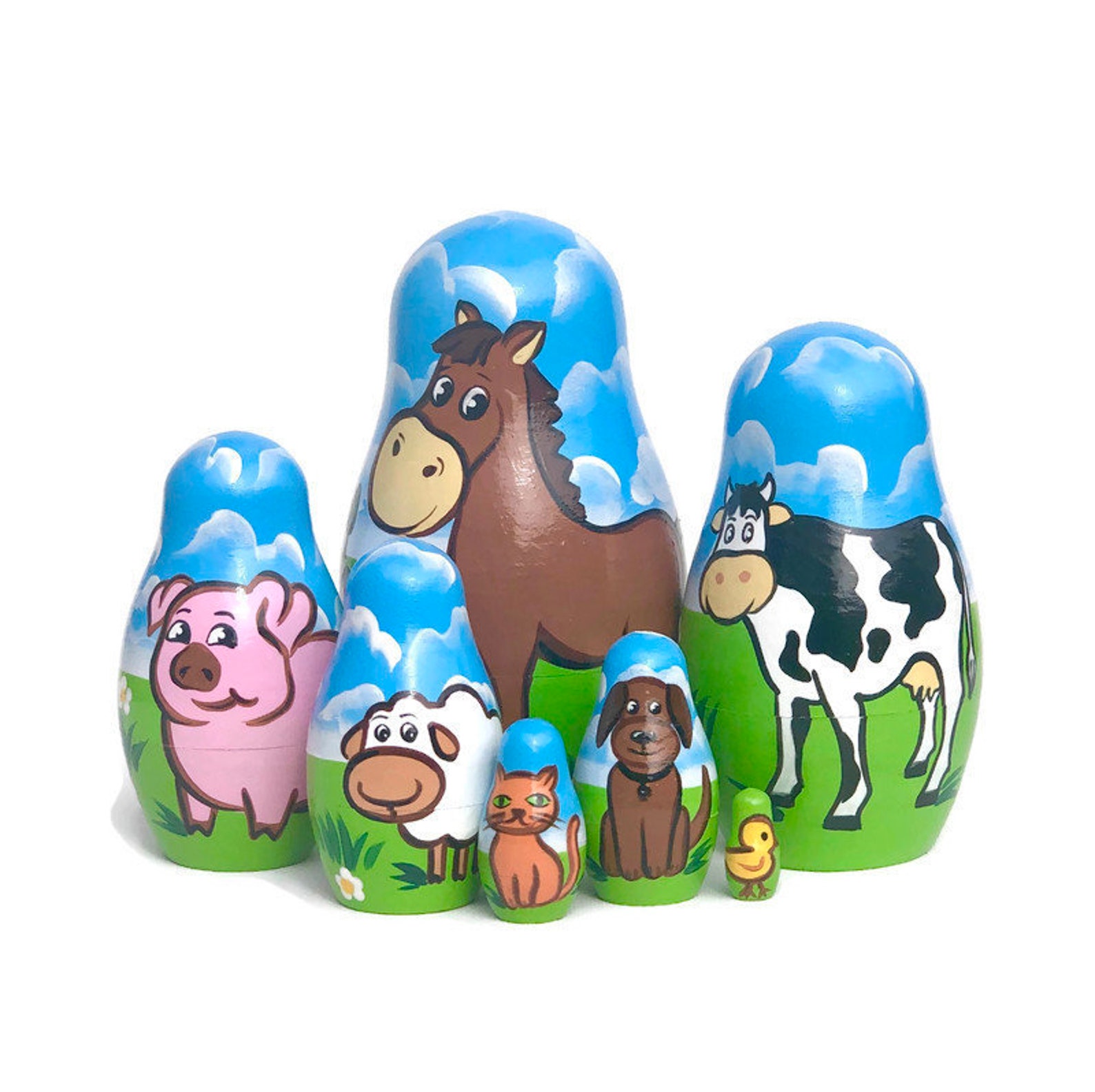 Farm Animals Nesting Dolls for Kids Handmade Wooden Toy Etsy