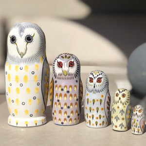 Owl Nesting Dolls Handmade Wooden Toy for Developing Skills Montessori Waldorf Educational Gift for Kids Christmas gift Owl Decor image 7