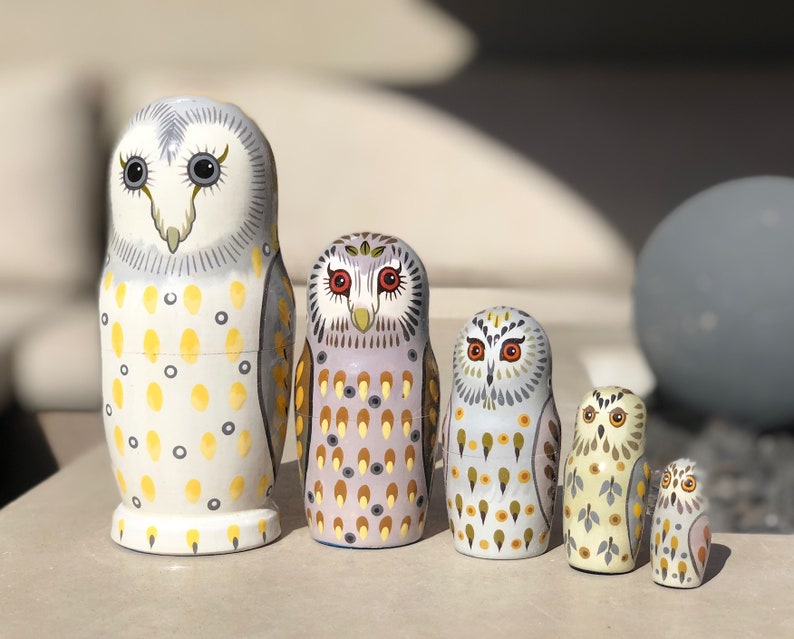 Owl Nesting Dolls Handmade Wooden Toy for Developing Skills Montessori Waldorf Educational Gift for Kids Christmas gift Owl Decor image 7