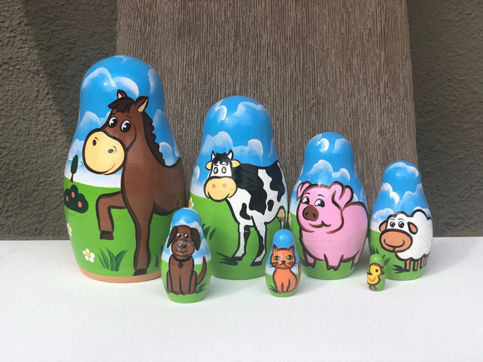 Farm Animals Nesting Dolls for Kids Handmade Wooden Toy Etsy