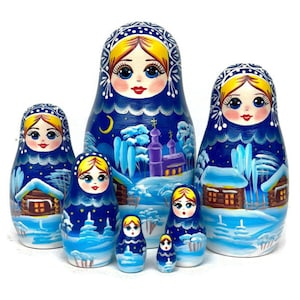 Christmas Nesting Dolls: Winter Wonderland Babushka, Set of 7