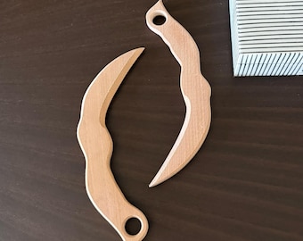 Cuchillo Karambit de madera artesanal de 25 cm, hecho de tilo, seguro para niños, juguete y decoración.