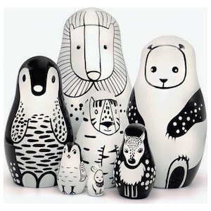 Handmade Animal Nesting Dolls: Wooden Lion, Panda, Penguin, and More