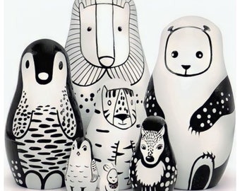 Unique Animals Nesting Dolls set for Kids, Handmade Wooden Toy,  Skill-Building & Fun, Perfect Gift for Boys and Girls, Christmas Stocking