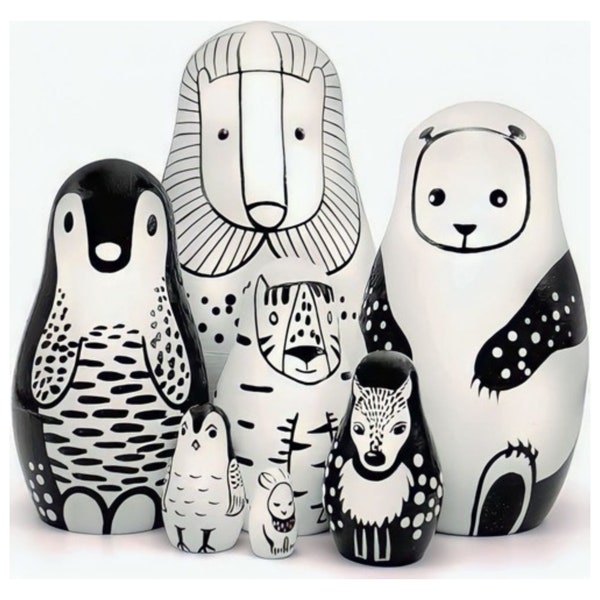 Unique Animals Nesting Dolls set for Kids, Handmade Wooden Toy,  Skill-Building & Fun, Perfect Gift for Boys and Girls, Christmas Stocking