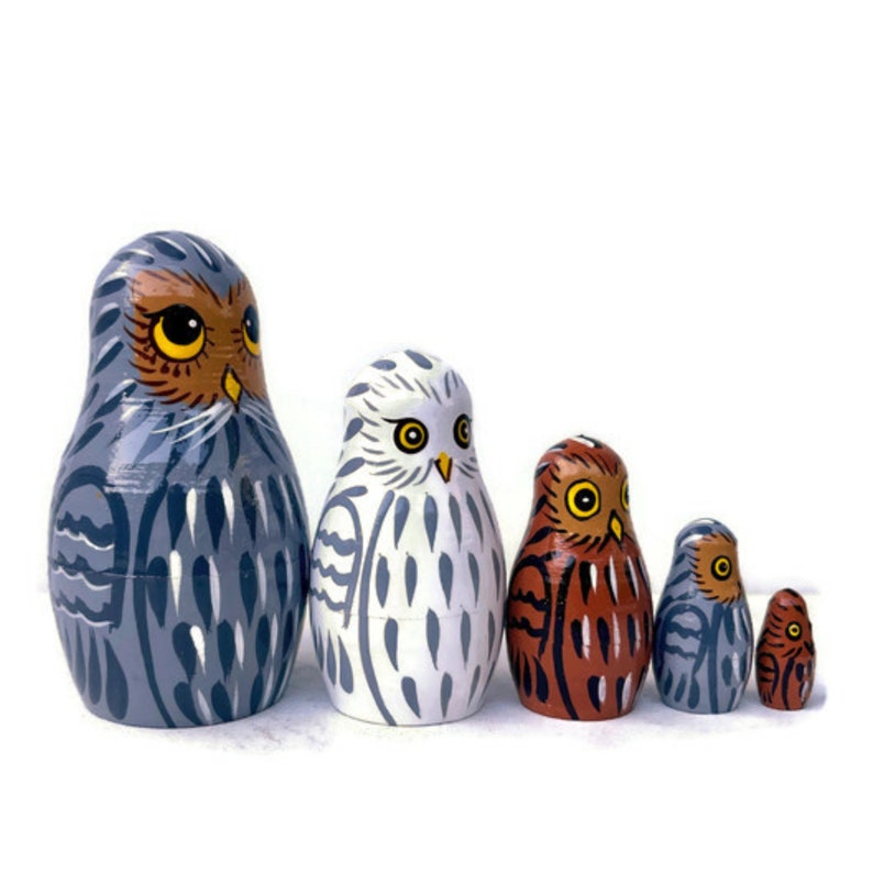 Owls Nesting dolls for kids Handmade wooden toy Developing skills gift for boy or girl Christmas gift idea Owl family Stockings image 7