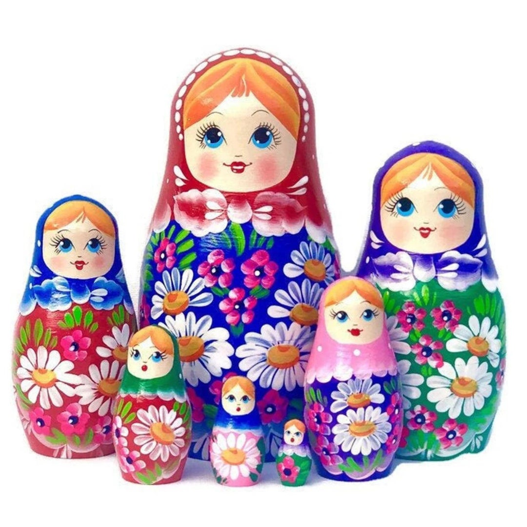 Rainbow Colors Nesting Dolls for Kids, Traditional Ukrainian Dolls