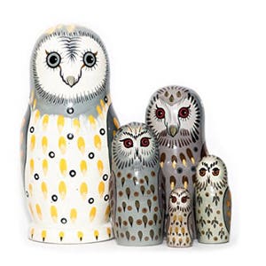 Owl Nesting Dolls Handmade Wooden Toy for Developing Skills Montessori Waldorf Educational Gift for Kids Christmas gift Owl Decor image 2