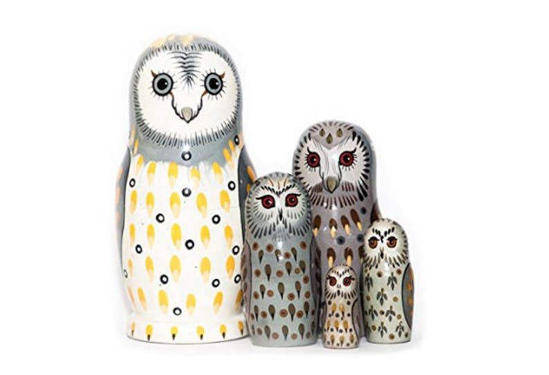 Owl Nesting Dolls Handmade Wooden Toy for Developing Skills Montessori Waldorf Educational Gift for Kids Christmas gift Owl Decor image 2
