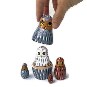 Owls Nesting dolls for kids Handmade wooden toy Developing skills gift for boy or girl Christmas gift idea Owl family Stockings image 2