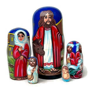 Nativity scene wooden nesting dolls * Christmas Holiday decor * nativity set for kids * angel * wooden nativity set