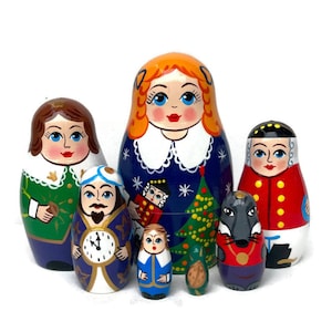 Hand-Painted Nutcracker Nesting Dolls: Set of 7 Christmas Matryoshka Dolls