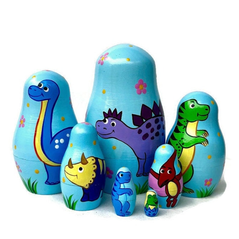 New Baby Dinosaur Nesting Dolls for Kids Handmade Wooden Toy Etsy