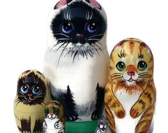 Cats Nesting dolls * handmade wooden toy * Developing skills toy * Blue eyes siamese gifts * Cat lovers gift * Cat basket * Unique toy