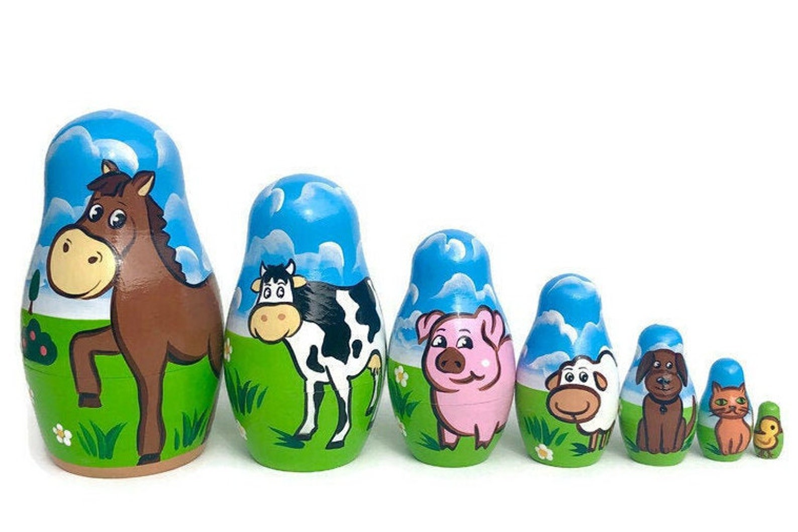 Farm Animals Nesting Dolls for Kids Handmade Wooden Toy Etsy