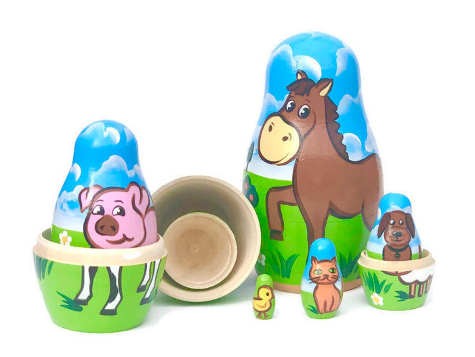 Farm Animals Nesting Dolls for Kids Handmade Wooden Toy Etsy