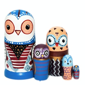 Handmade Owl Nesting Dolls: Montessori Wooden Toy Set