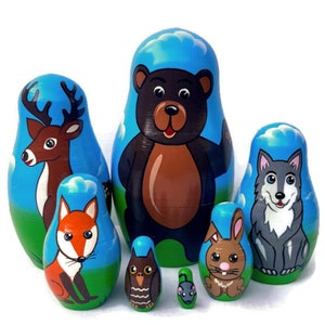Handmade Woodland Animals Nesting Dolls: Wooden Montessori Toy