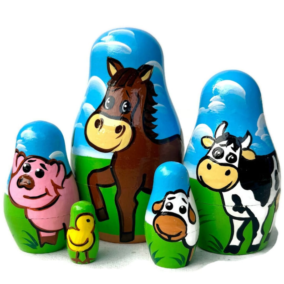 Farm Animals Nesting Dolls Handmade Wooden Toy Developing Etsy
