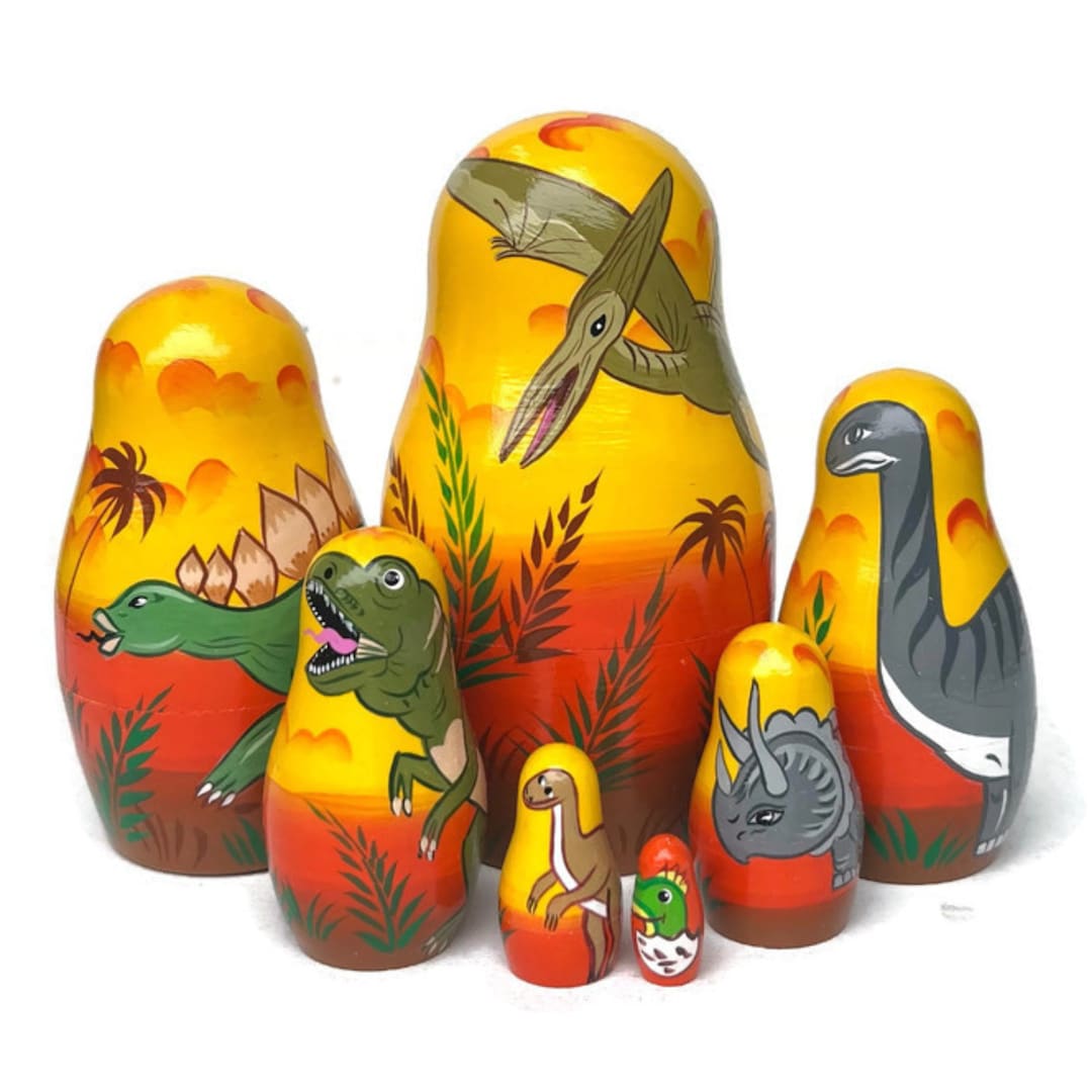 Dinosaur Nesting Dolls for Kids handmade Wooden Toy Developing Skills