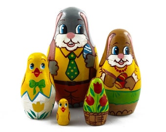 Easter Bunny Nesting dolls for kids * Handmade wooden toy * Developing skills toy * Montessori Waldorf * Easter gift idea * Gift for toddler