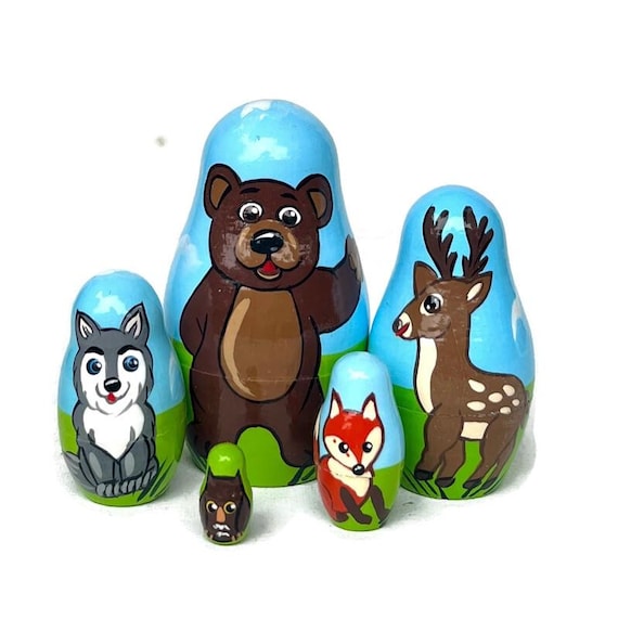 Handmade Woodland Animal Nesting Dolls: Montessori Wooden Toy