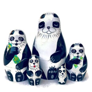 Panda Nesting dolls for kids,  5 Animal nesting dolls, Handmade Wooden toy, Panda toy, Christmas gift idea, Panda gift, Christmas stocking