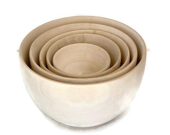 Large stacking bowls, set of 5 bowls natural wood, Montessori inspired play, wooden nesting bowls, Scandinavian minimalism storage