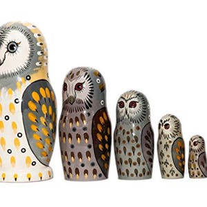 Owl Nesting Dolls Handmade Wooden Toy for Developing Skills Montessori Waldorf Educational Gift for Kids Christmas gift Owl Decor image 4