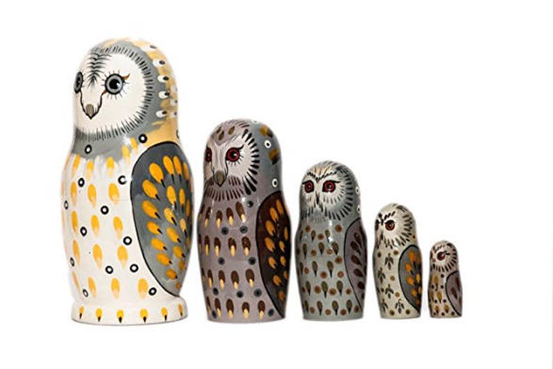 Owl Nesting Dolls Handmade Wooden Toy for Developing Skills Montessori Waldorf Educational Gift for Kids Christmas gift Owl Decor image 4