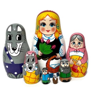 Rotkäppchen Nesting Dolls: Handgemachtes Holzspielzeug, Montessori Geschenk