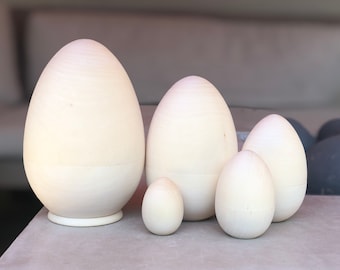 Blank Nesting Eggs: Unpainted Wooden Montessori Toy, 5 Dolls