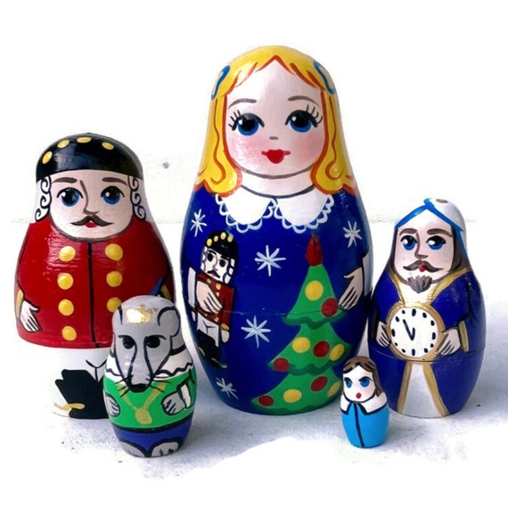 red dress ballerina HAND-PAINTED 5 NESTING DOLLS MATRYOSHKA red dress ballerina HAND-PAINTED 5 NESTING DOLLS MATRYOSHKA