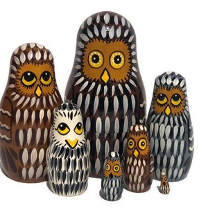 Handmade Owl Nesting Dolls: 7-Piece Wooden Toy Set