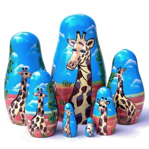 Handgefertigte Giraffen Nesting Dolls: Safari Tier Holzspielzeug Stapeln