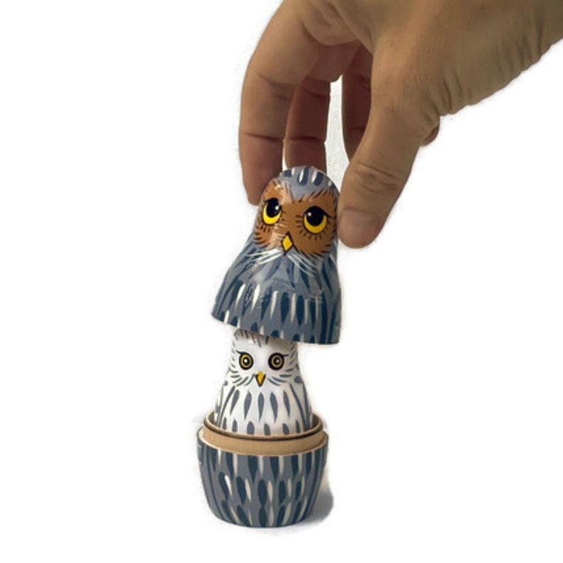 Owls Nesting dolls for kids Handmade wooden toy Developing skills gift for boy or girl Christmas gift idea Owl family Stockings 画像 5
