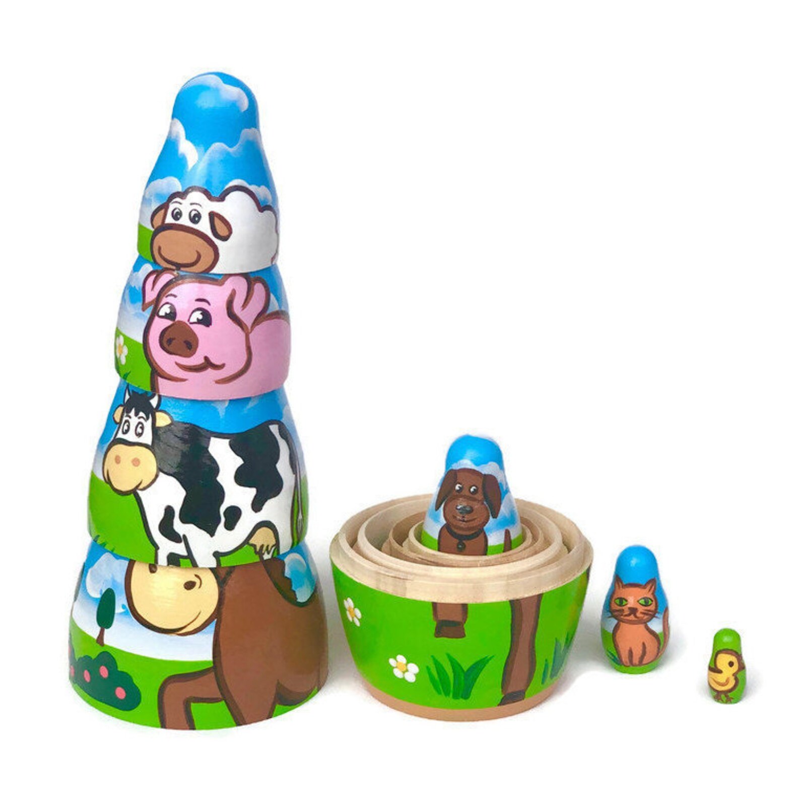 Farm Animals Nesting Dolls for Kids Handmade Wooden Toy Etsy