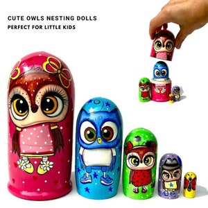 Handmade Owl Nesting Dolls: Wooden Montessori Toy (5 Dolls)