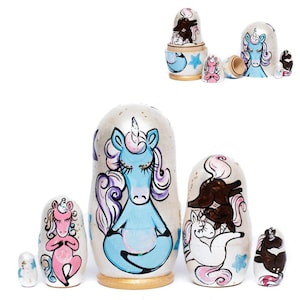 Yoga Unicorn Nesting Dolls: Hand-Painted Wooden Toy Set