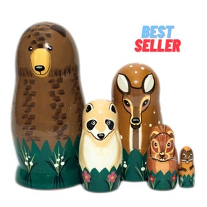 Woodland Animals Nesting Dolls for Kids, Handmade Wooden Toy,  Skill-Building & Fun, Perfect Gift for Boys and Girls, Christmas Stocking