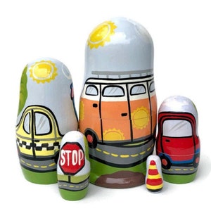 Handmade Car Nesting Dolls: Montessori Wooden Toy for Toddler