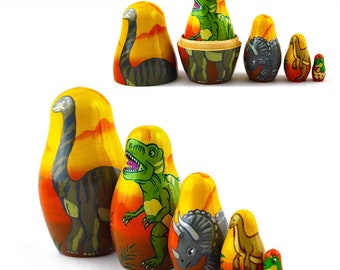 Dinosaurs Nesting dolls for kids, Dinosaur wooden toy, Developing skills, gift for a boy, dino birthday, T rex party, Christmas stockings