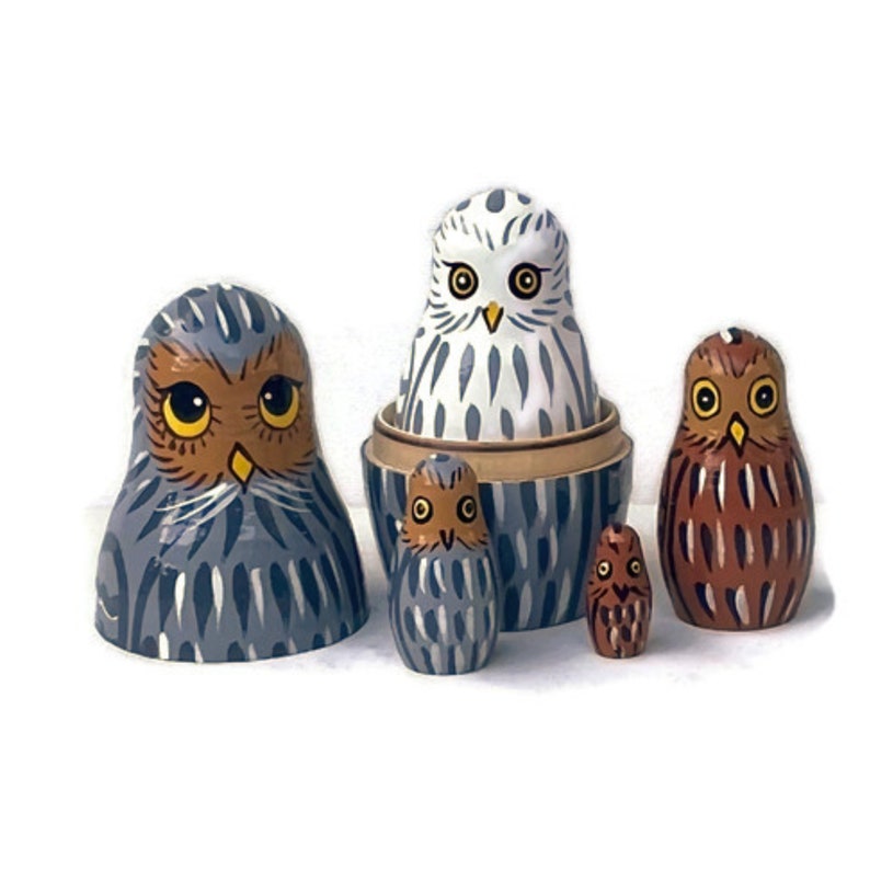 Owls Nesting dolls for kids Handmade wooden toy Developing skills gift for boy or girl Christmas gift idea Owl family Stockings image 4