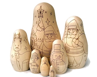DIY Christmas Nesting Dolls: Unpainted Wooden Matryoshka Set (7pc)