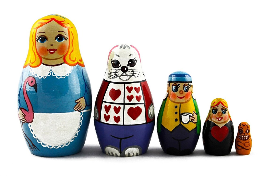 Nesting Dolls for Kids Alice in the Wonderland 5 Dolls Etsy