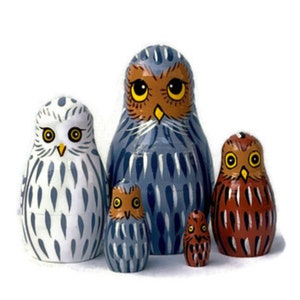 Owls Nesting dolls for kids Handmade wooden toy Developing skills gift for boy or girl Christmas gift idea Owl family Stockings image 1